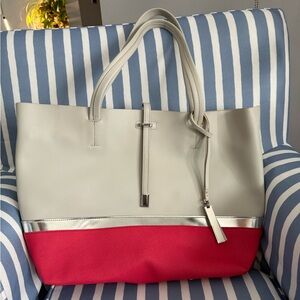 Vince Camuto Tote Grey white and pink leather Silver hardware